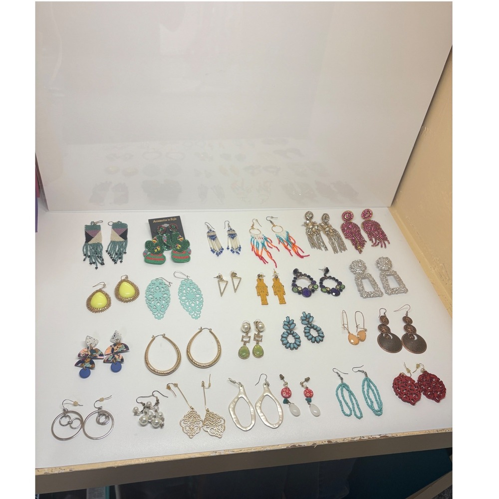Mixed Fashion Earring Lot 25 Pairs Beaded Boho Rhinestone Statement Hoops Dangle